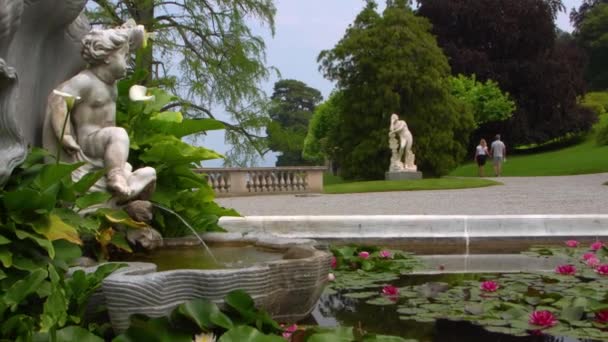 Den Romantiska Trädgården Villa Melzi Underbar Botanisk Park Bellagio Vid — Stockvideo
