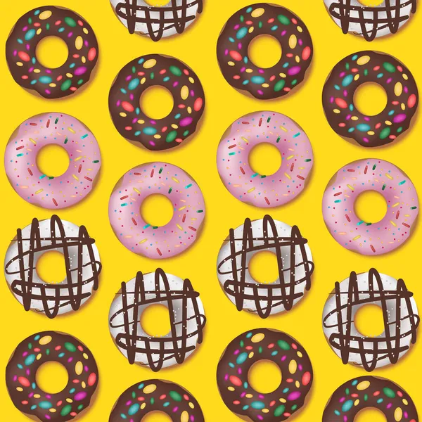Donut Collection Motif Sans Couture Dans Style Vectoriel Sur Fond — Image vectorielle