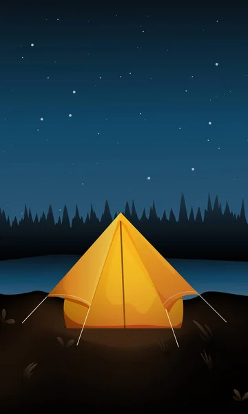 Målerisk Vektor Illustration Natt Sommar Läger Med Ett Tält Bakgrunden — Stock vektor