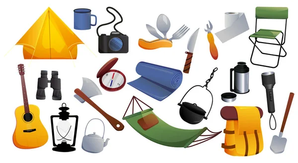 Set Isolated Camping Items Vector — Stock Vector