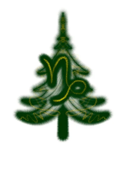 Capricorn Zodiac Sign Christmas Tree Sign Zodiac Capricorn Silhouette Christmas — Stock Photo, Image