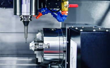 5 eksenli CNC değirmen makineleri dizayn için döner başlı makine tablosu kullanır ve yüzey metali ile çalışan endüstriyel sifon