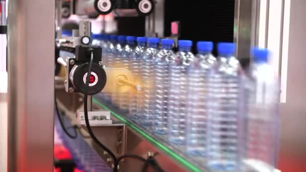 Transmissão Garrafas Plástico Transparente Sistemas Automatizados Transporte Automação Industrial Para — Vídeo de Stock
