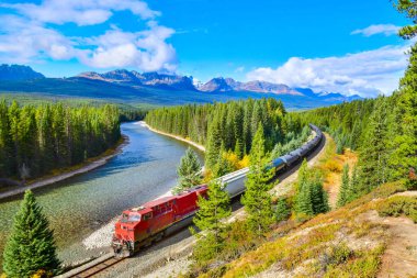 Train passing famous Morant's curve at Bow Valley in autumn ,Banff National Park, Canadian Rockies, Canada. clipart