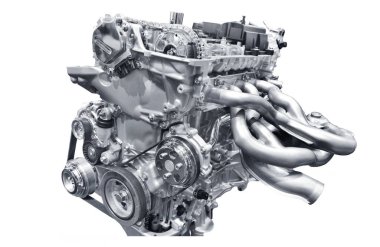 Araba motoru. Modern araba motoru kavramı beyaz arka planda izole edildi. kırpma yolu ile