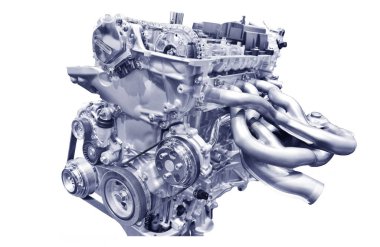 Araba motoru. Modern araba motoru kavramı beyaz arka planda izole edildi. kırpma yolu ile
