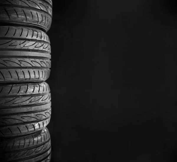 Close View Car Tyre Isolated Black Background — Stock Photo, Image