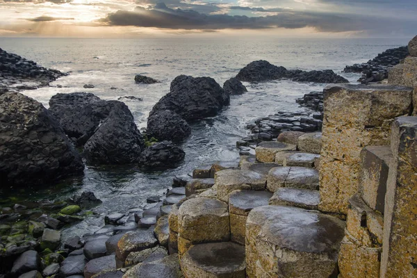 Irlande Nord Mer Côte Coucher Soleil Antrim Paysages Géants Causeway — Photo