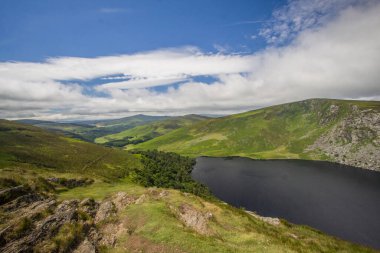 Glendalough, Wicklow Dağları 'nda, göllerde, ormanlarda, İrlanda' da geziniyor.