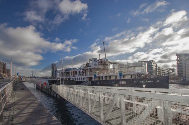 Cill Airne ship at River Liffey, Walking along River Liffey in pandemium, Spencer Dock, River Liffey, 4 December, 2021, Dublin, Ireland