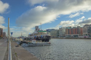 Cill Airne ship at River Liffey, Walking along River Liffey in pandemium, Spencer Dock, River Liffey, 4 December, 2021, Dublin, Ireland