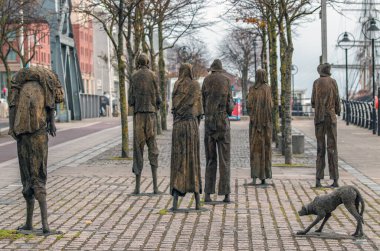 The great famine bronze sculpture,  Custom House Quay, 04 December, 2021, Dublin, Ireland