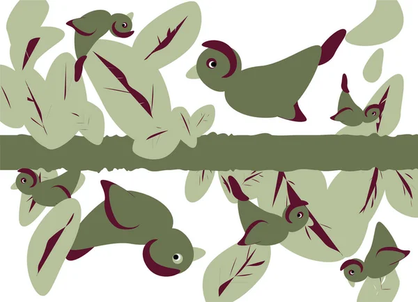 Oiseaux Sur Une Branche Avec Des Feuilles — Image vectorielle