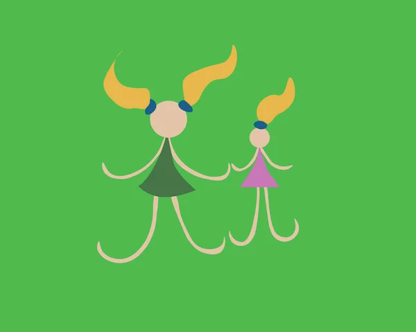 Стилізована Картина Дівчатами Зеленому Фоні — стоковий вектор