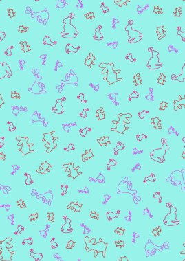 Mavi arka planda tavşancıkları olan desen.