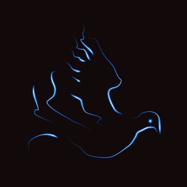 Siyah arkaplanda neon efektli güvercin silueti