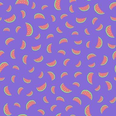 Mor arkaplanda karpuz dilimleri olan desen..