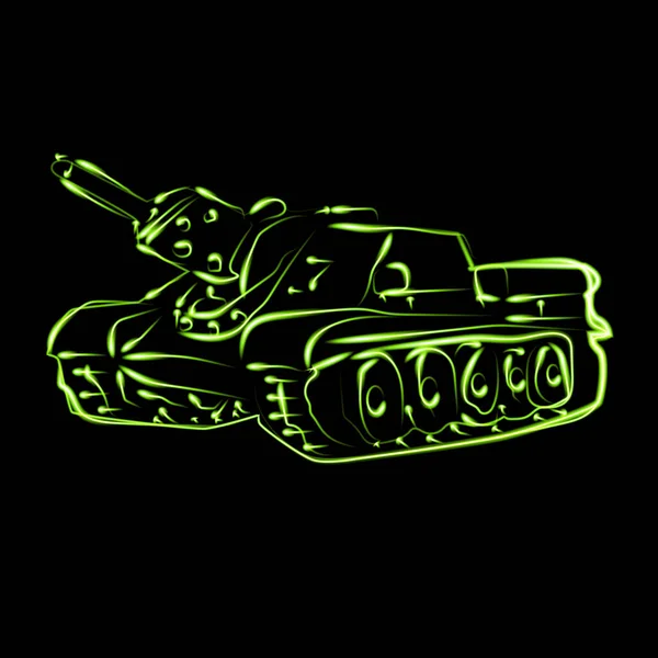 Illustration Eines Panzers Mit Neon Effekt Auf Schwarzem Hintergrund — Stockfoto