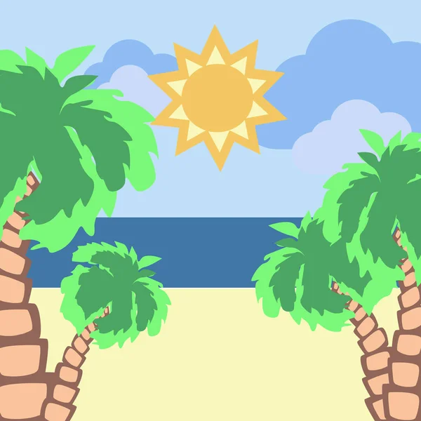 Vector Illustration Seascape Palm Trees — Stock Vector