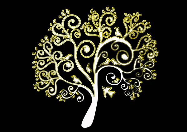 Иллюстрация Сказочного Дерева Птицами Неоновым Эффектом — стоковое фото