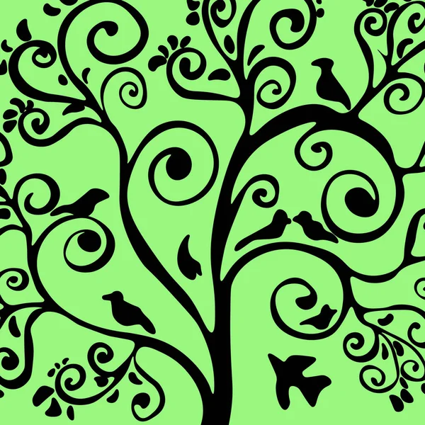 鸟类装饰花柱树的矢量图解 — 图库矢量图片