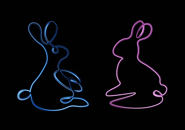 Vector Illustration Two Different Silhouettes Bunnies — стоковый вектор