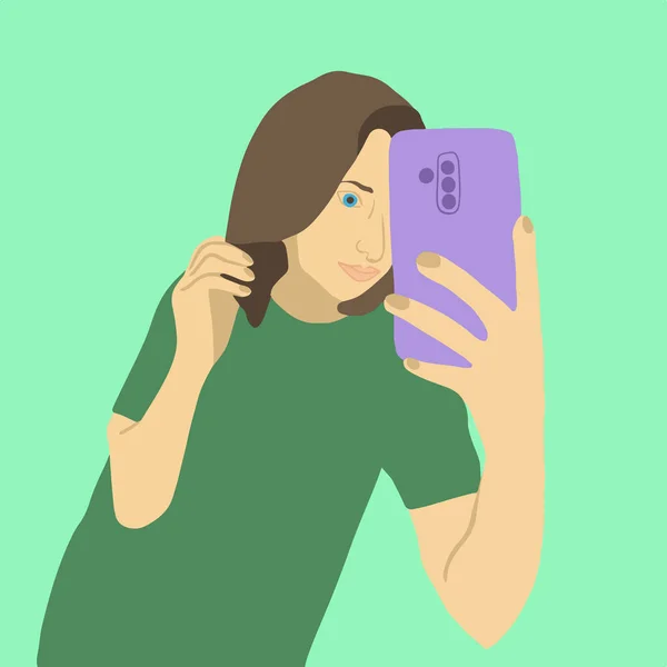 Illustration Vectorielle Une Fille Prenant Selfie — Image vectorielle