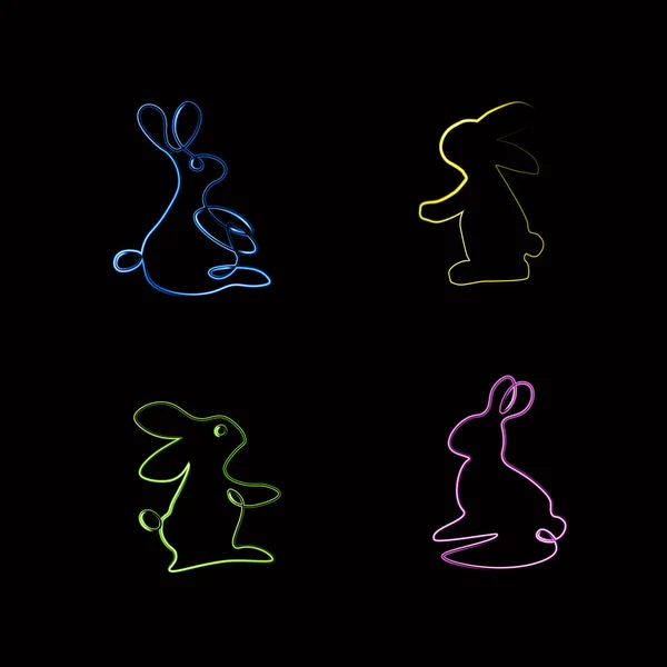 Ilustración Diferentes Conejos Con Efecto Neón — Archivo Imágenes Vectoriales