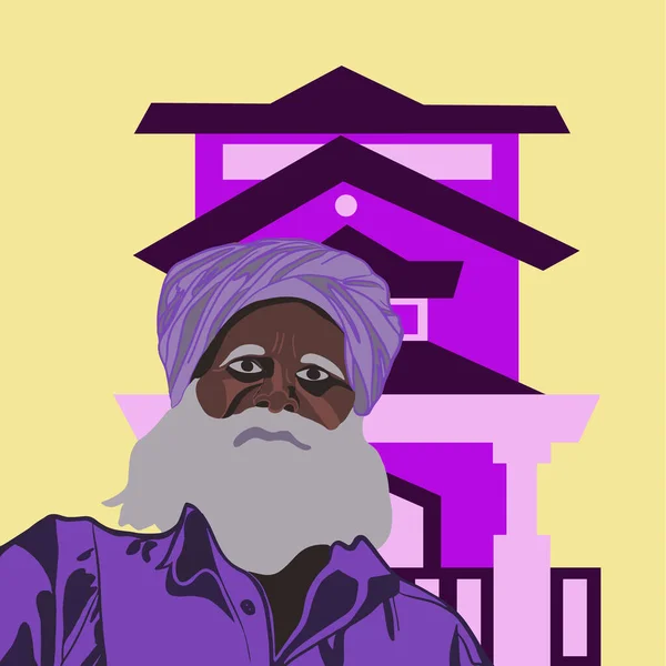 Illustration Vectorielle Homme Âgé Indien Près Maison — Image vectorielle