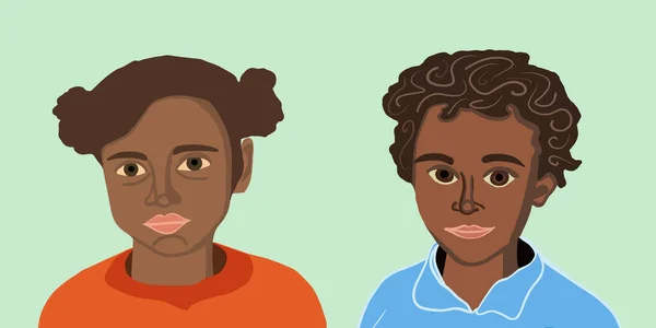 Vector Illustratie Van Een Portret Van Een Zwarte Jongen Meisje — Stockvector