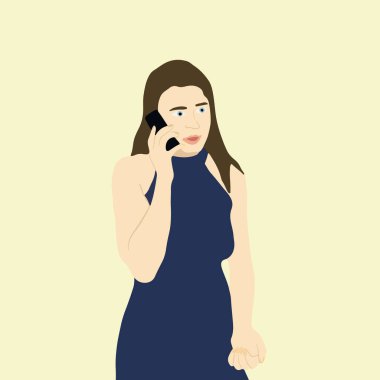 Cep telefonuyla konuşan bir kızın vektör çizimi.
