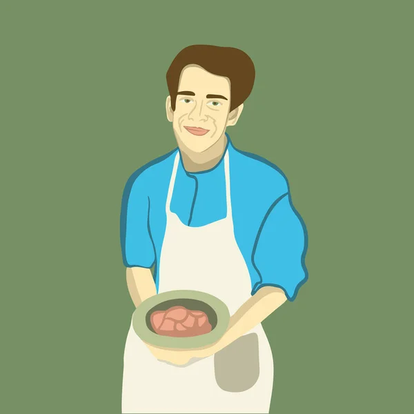 Illustration Vectorielle Jeune Homme Qui Cuisiné Plat — Image vectorielle