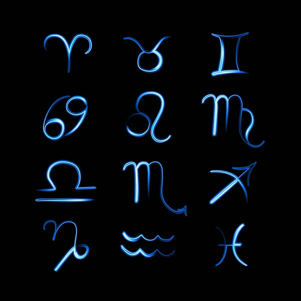 Набор Знаков Зодиака Неоновым Эффектом — стоковый вектор