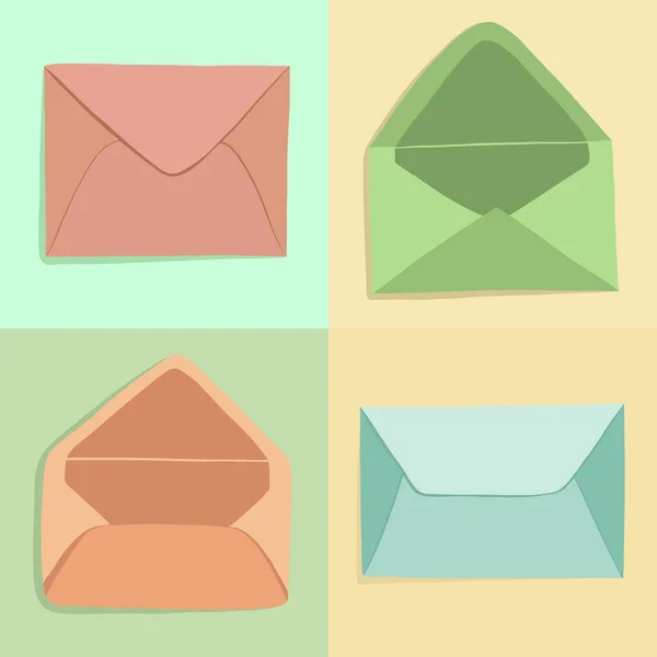 Set Open Closed Envelopes Different Colors — Stock Vector