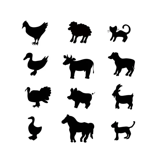 Vector Set Silhouettes Domestic Animals — Stock Vector