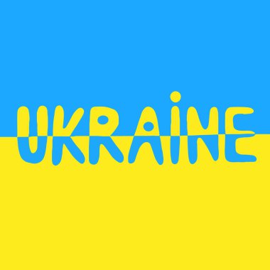 Mavi ve sarı bayrak üzerinde Ukrayna vektör yazması.
