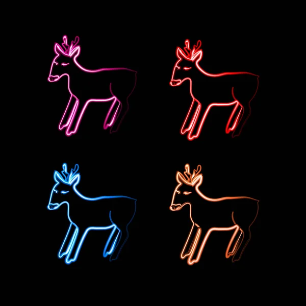 Neon Set Deer Different Colors — 图库矢量图片