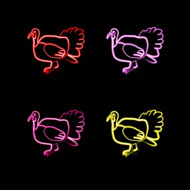  Neon efektli hindilerin vektör kümesi.