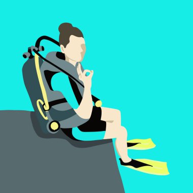 Suyun altına dalmadan önce bir kızın vektör çizimi.