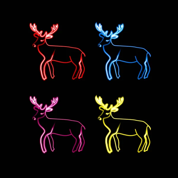 Neon Set Deer Different Colors - Stok Vektor