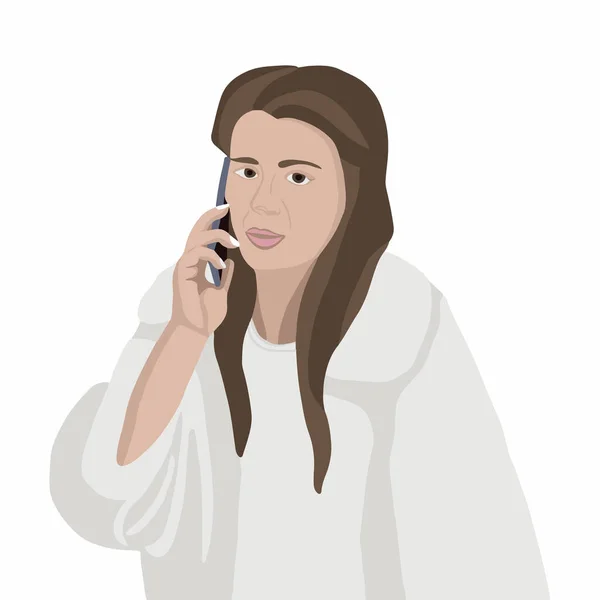 Vector Illustration Girl Talking Mobile Phone — Image vectorielle