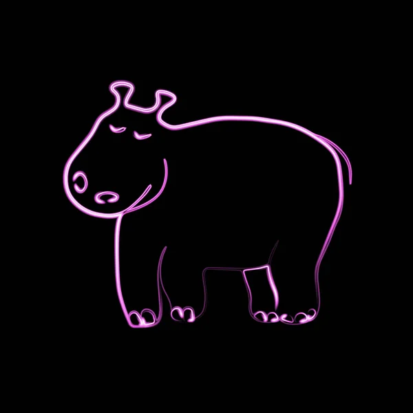 Vector Illustration Hippopotamus Neon Effect — Vector de stock