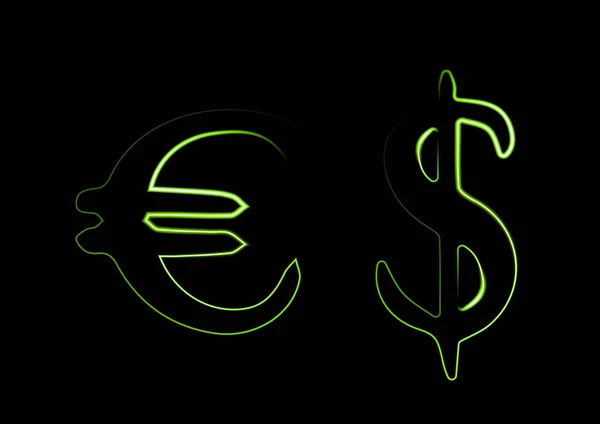 Dollar Euro Icons Neon Effect — Stock Vector