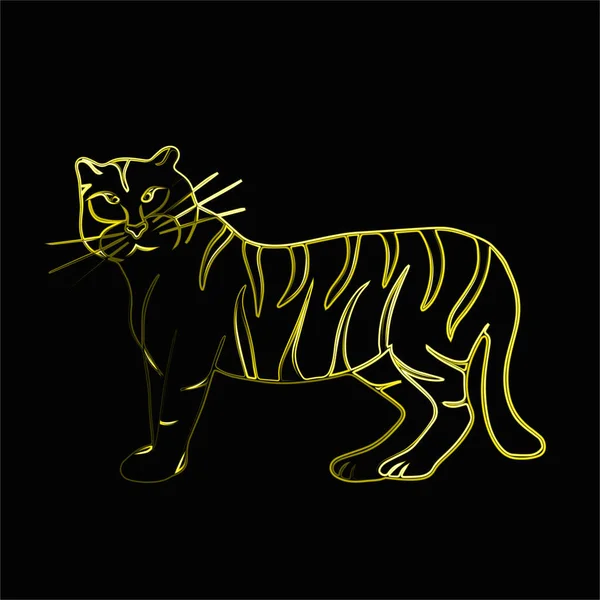 Tiger Illustration Neon Yellow Effect — Archivo Imágenes Vectoriales