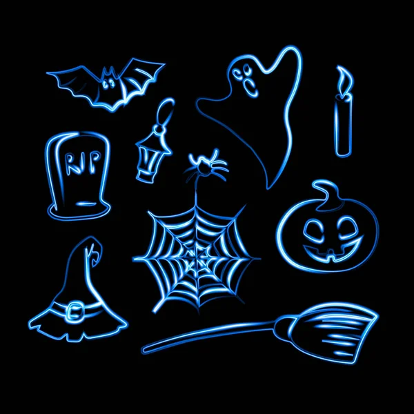 Set Celebration Halloween Neon Effect — Stock Vector