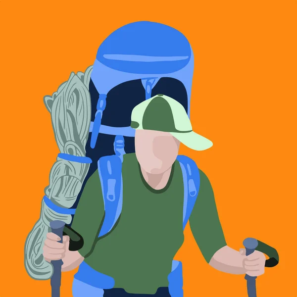 Vector Illustration Tourist Backpack Hike — Image vectorielle