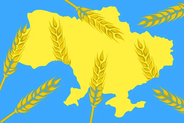 Vector Illustration Map Ukraine Ears Wheat — Stock Vector