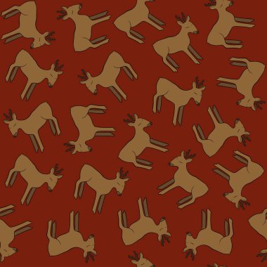 Christmas pattern with deer on a red background.
