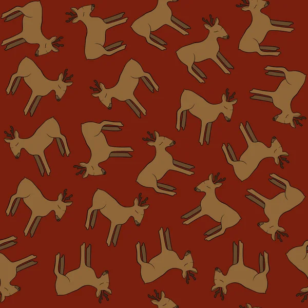 Christmas pattern with deer on a red background.