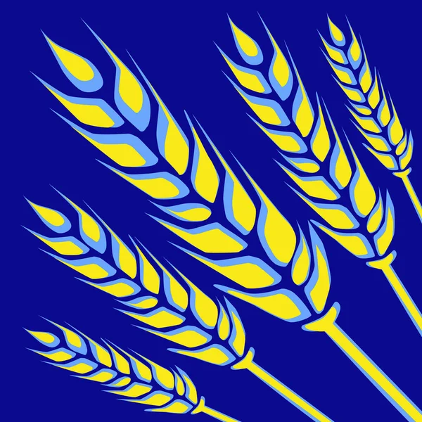Vector Illustration Ears Wheat Yellow Blue Colors Symbolizing Complexity Ukraine — Vetor de Stock